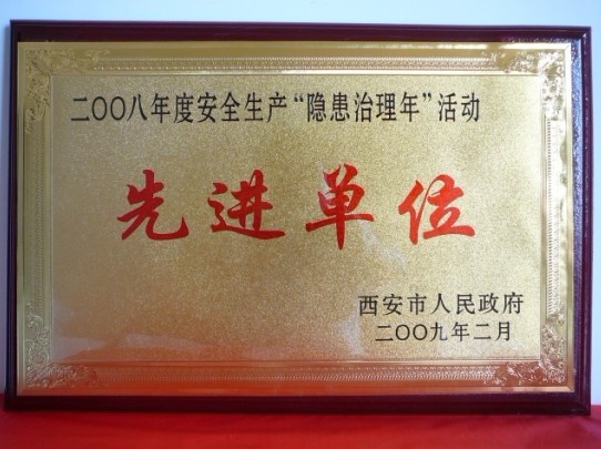 2009年2月，，，，，，被西安市人民政府评为2008年度清静生产“隐患治理年”活动先进单位